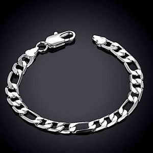 CUBAN FIGARO STERLING SILVER CHAIN LINK UNISEX 8MM BRACELET SET